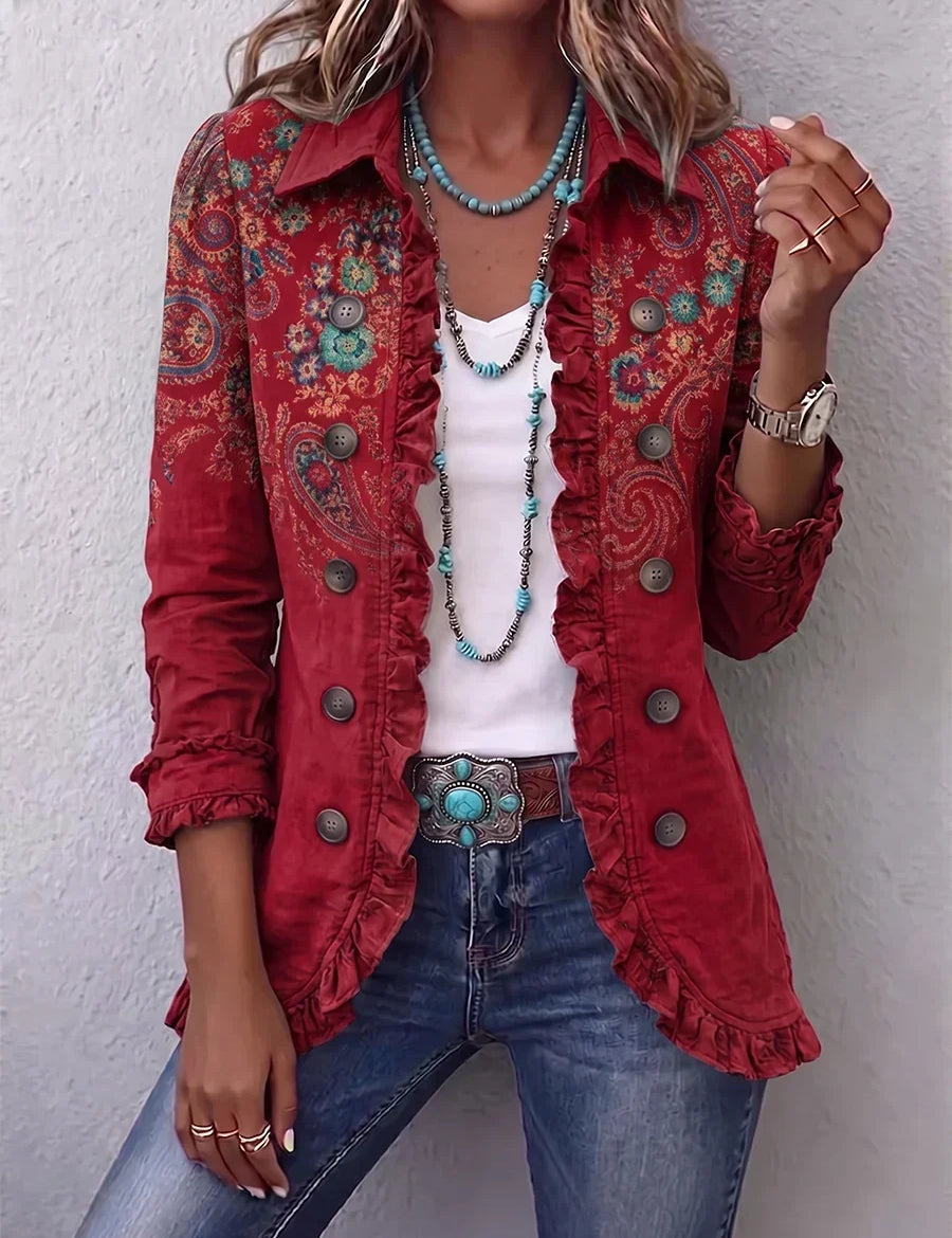 Chaqueta bohemia de volantes paisley Zoraida, vista frontal