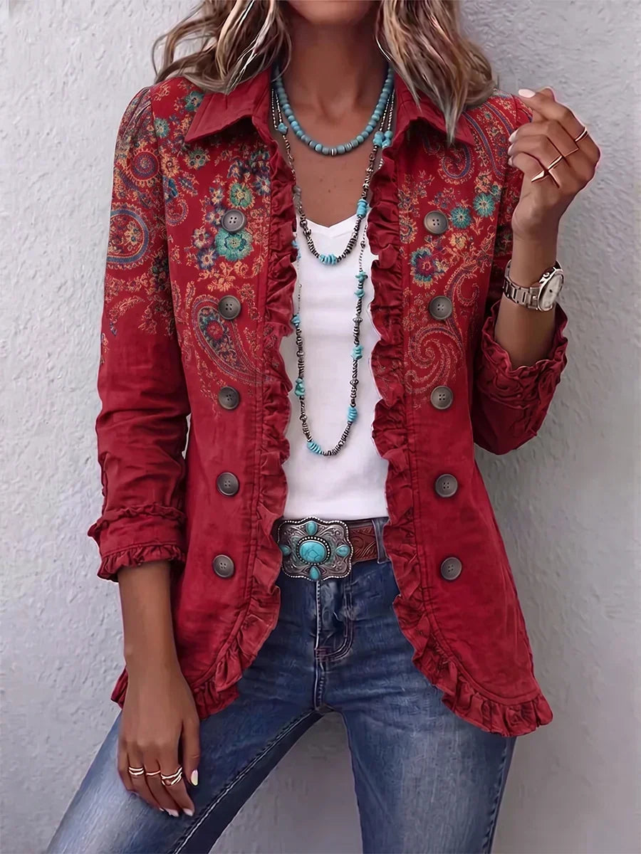 Chaqueta bohemia de volantes paisley Zoraida, vista frontal