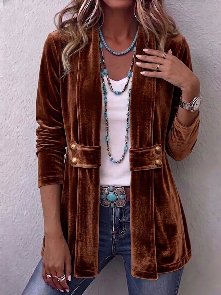 Chaqueta abierta de manga larga con botón vintage Leocadia, vista frontal