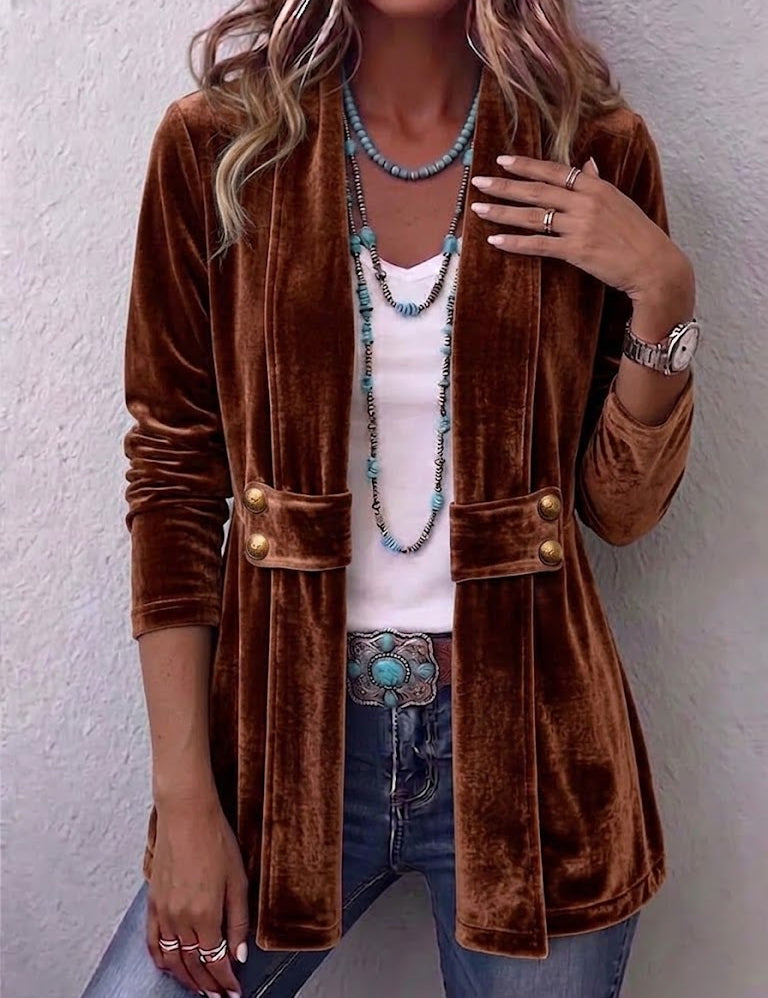 Chaqueta abierta de manga larga con botón vintage Leocadia, vista frontal