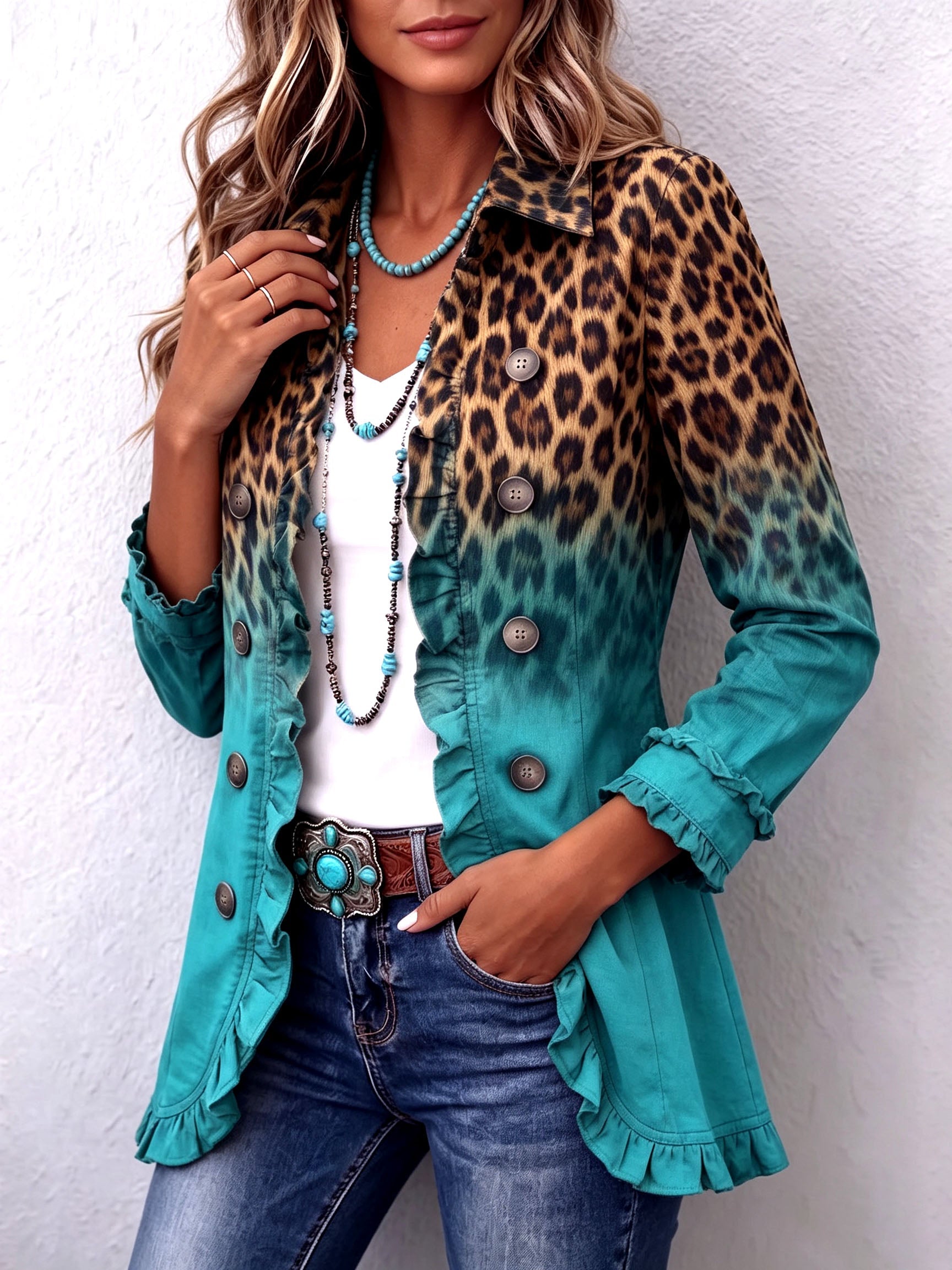 Blazer de volantes en degradado de leopardo Emma, vista posterior