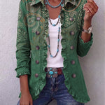 Chaqueta de volantes con estampado paisley bohemio Isolina, vista frontal