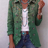 Chaqueta de volantes con estampado paisley bohemio Isolina, vista frontal