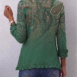 Chaqueta de volantes con estampado paisley bohemio Isolina, vista posterior