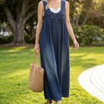 Vestido largo vaquero lavado con algodón suave Iratxe, detalle 3