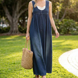 Vestido largo vaquero lavado con algodón suave Iratxe, detalle 3