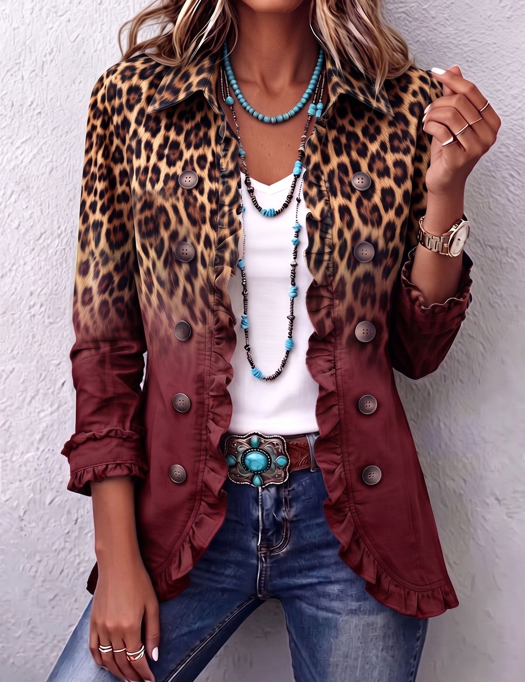 Blazer de volantes en degradado de leopardo Emma, detalle 1