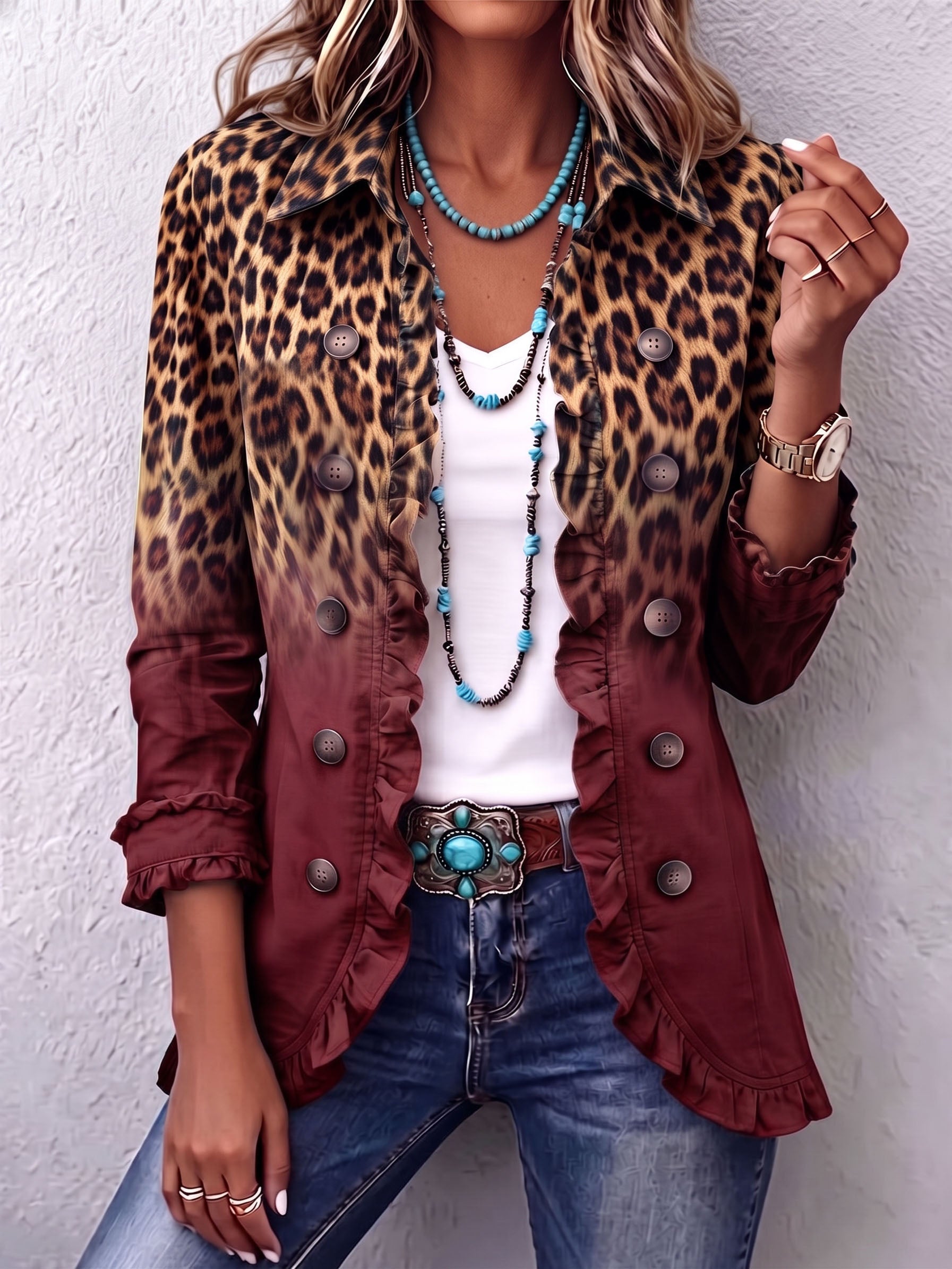 Blazer de volantes en degradado de leopardo Emma, detalle 1