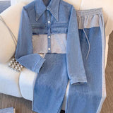 Conjunto de chaqueta bicolor y pantalón de pierna ancha Xiana, conjunto completo