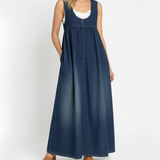 Vestido largo vaquero lavado con algodón suave Iratxe, vista posterior