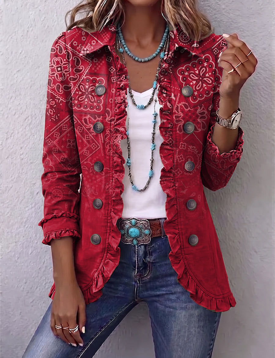 Chaqueta de volantes con estampado paisley degradado Idurre, vista frontal