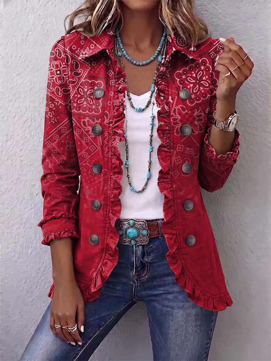 Chaqueta de volantes con estampado paisley degradado Idurre, vista frontal