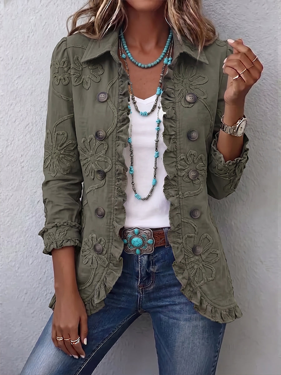 Chaqueta bordada floral boho con volantes Olivia, vista frontal