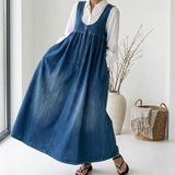 Vestido largo vaquero lavado con algodón suave Iratxe, detalle 2
