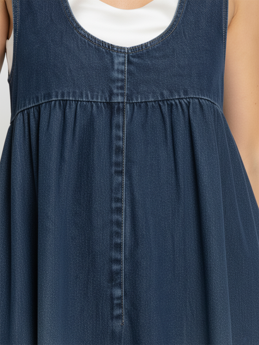 Vestido largo vaquero lavado con algodón suave Iratxe, detalle del tejido
