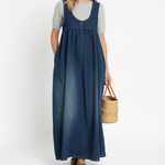 Vestido largo vaquero lavado con algodón suave Iratxe, vista frontal