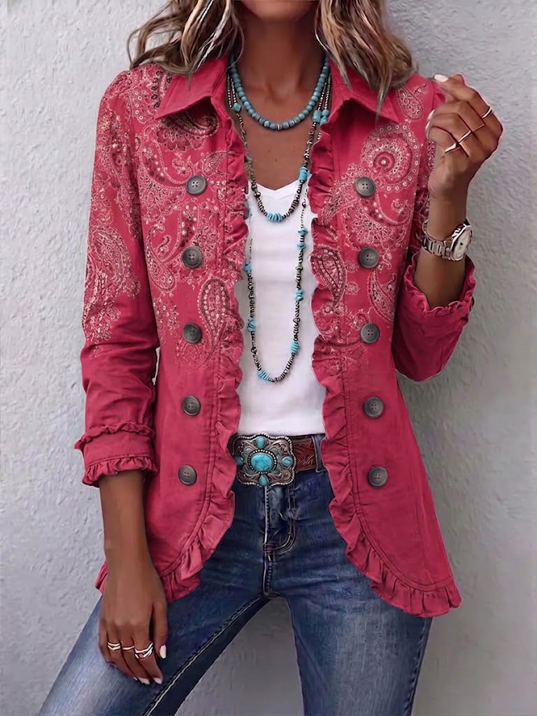 Chaqueta de volantes con estampado paisley vintage Camila, vista frontal