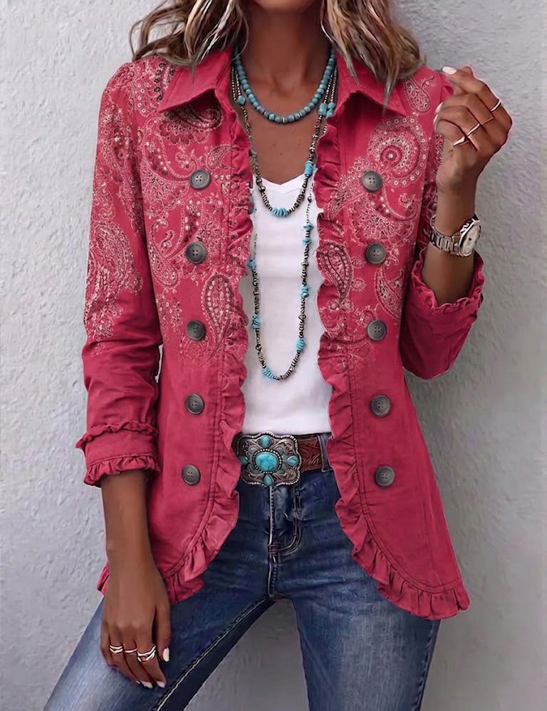 Chaqueta de volantes con estampado paisley vintage Camila, vista frontal