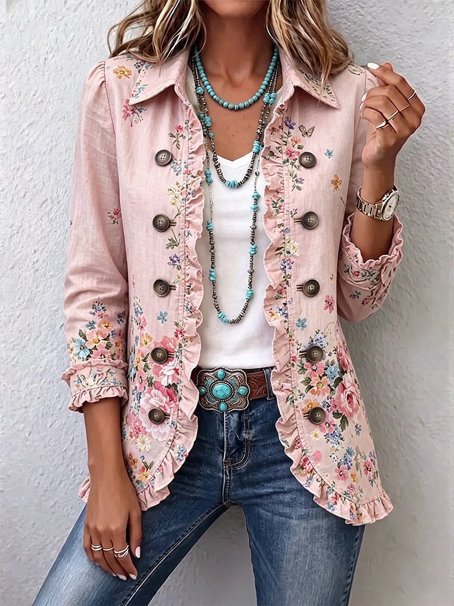 Chaqueta floral con volantes y botones Inmaculada, vista frontal