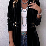 Chaqueta abierta de manga larga con botón vintage Leocadia, conjunto completo
