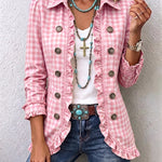 Chaqueta de botones con volantes de cuadros vichy Herminia, detalle 2