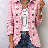 Chaqueta de botones con volantes de cuadros vichy Herminia, detalle 2