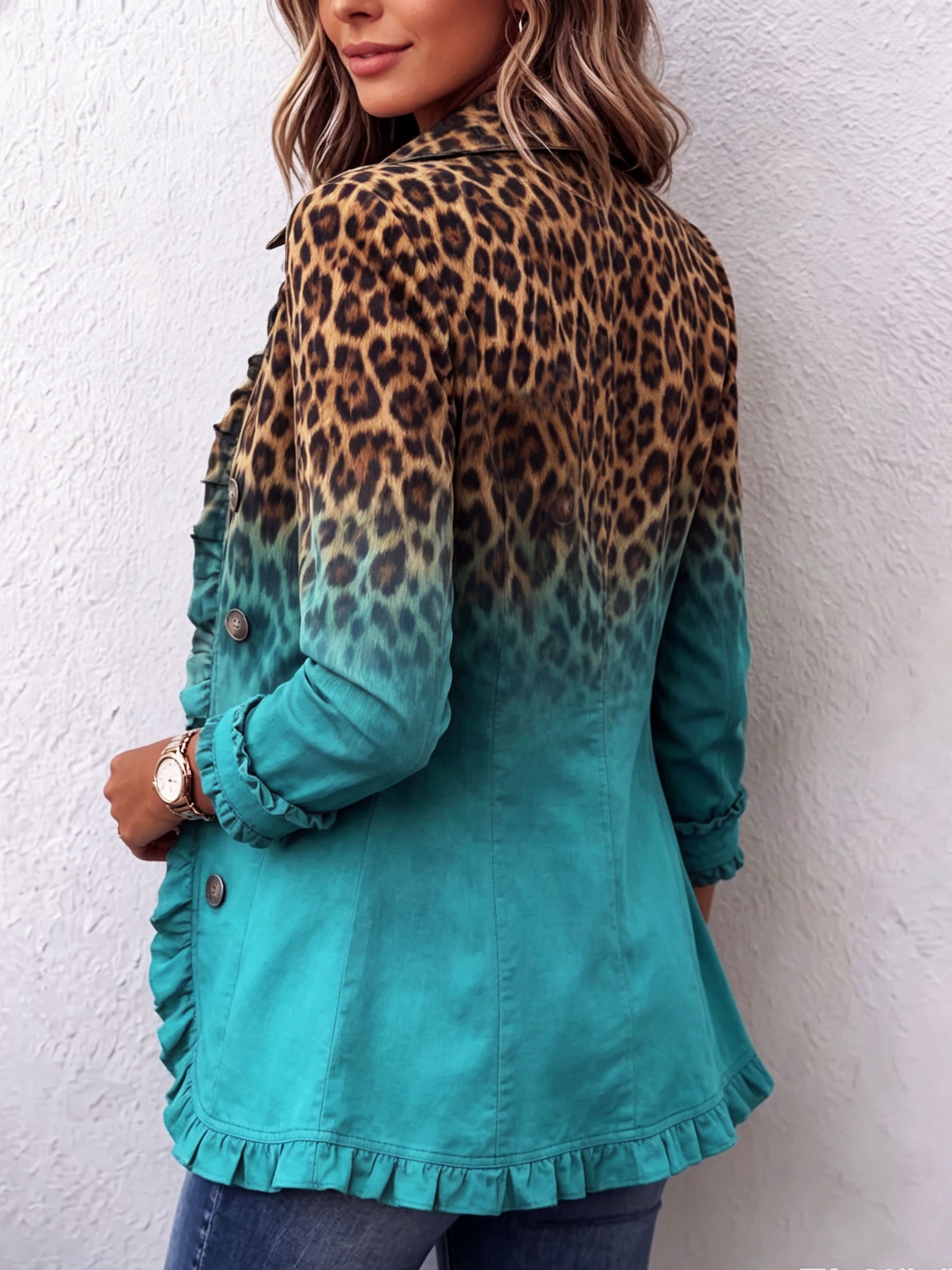 Blazer de volantes en degradado de leopardo Emma, conjunto completo