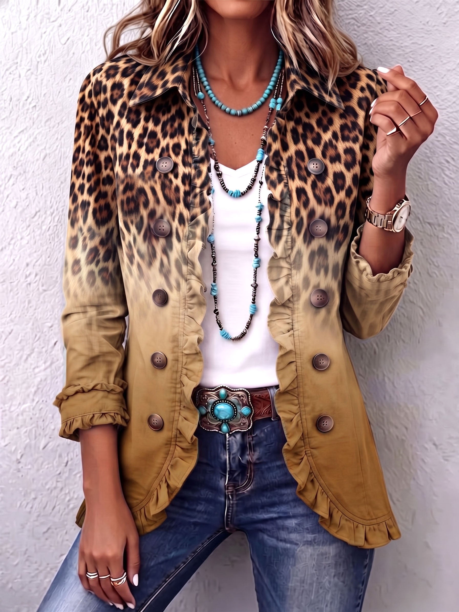 Blazer de volantes en degradado de leopardo Emma, detalle 2