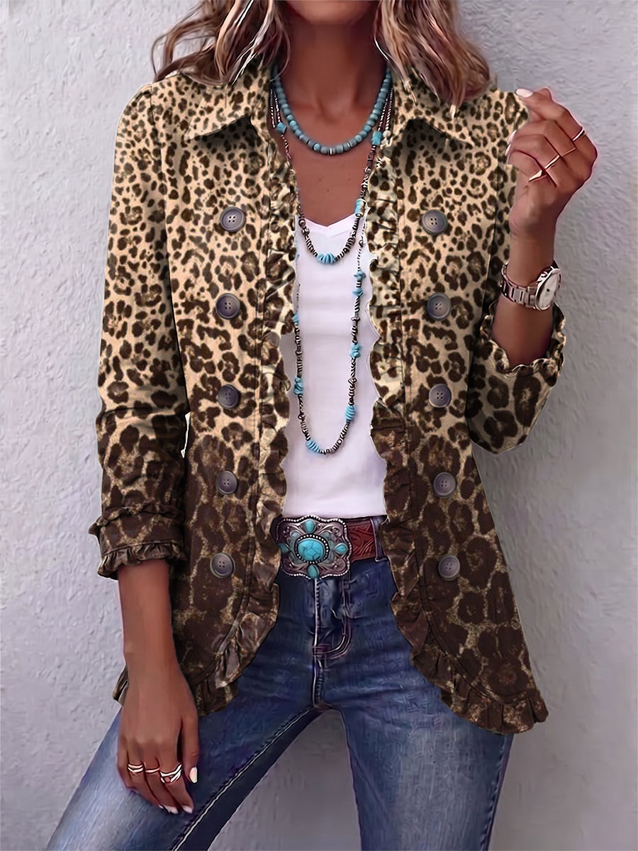 Chaqueta de volantes con estampado de leopardo Otilia, vista frontal