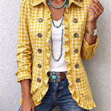 Chaqueta de botones con volantes de cuadros vichy Herminia, detalle 1