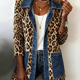 Chaqueta larga vaquera con estampado de leopardo Nora, vista posterior
