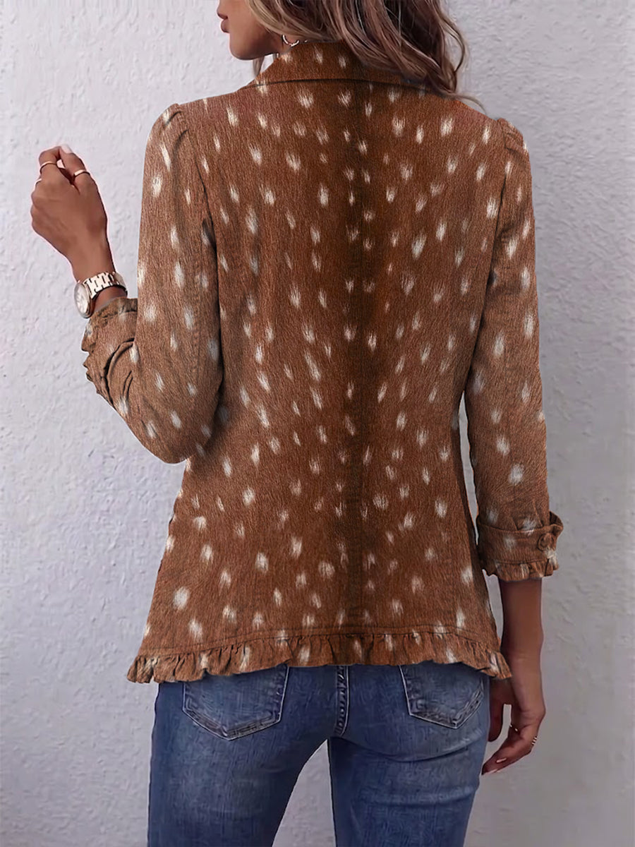 Chaqueta de volantes con estampado animal bohemio Zoe, vista posterior