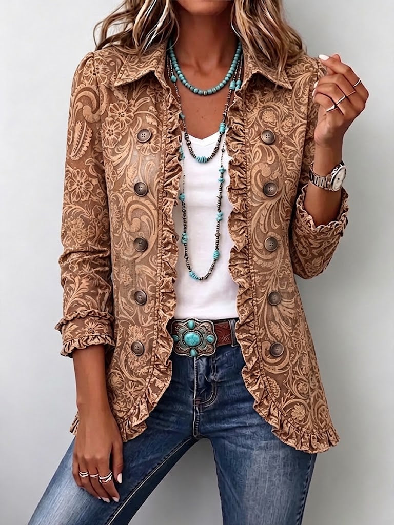 Chaqueta de volantes con estampado floral bohemio Santina, vista frontal
