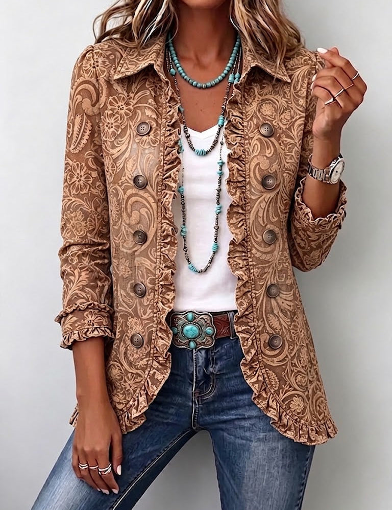 Chaqueta de volantes con estampado floral bohemio Santina, vista frontal