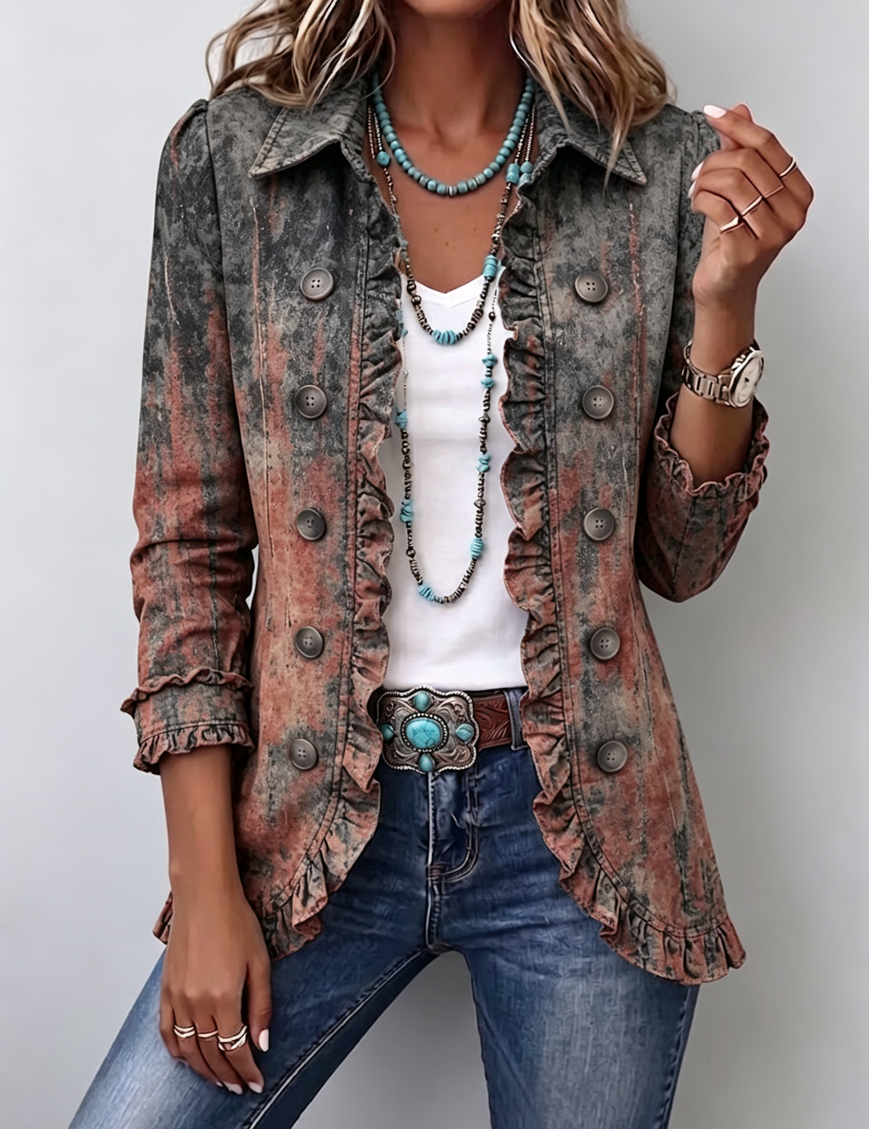 Chaqueta de volantes texturizada en degradado vintage Ianire, vista frontal