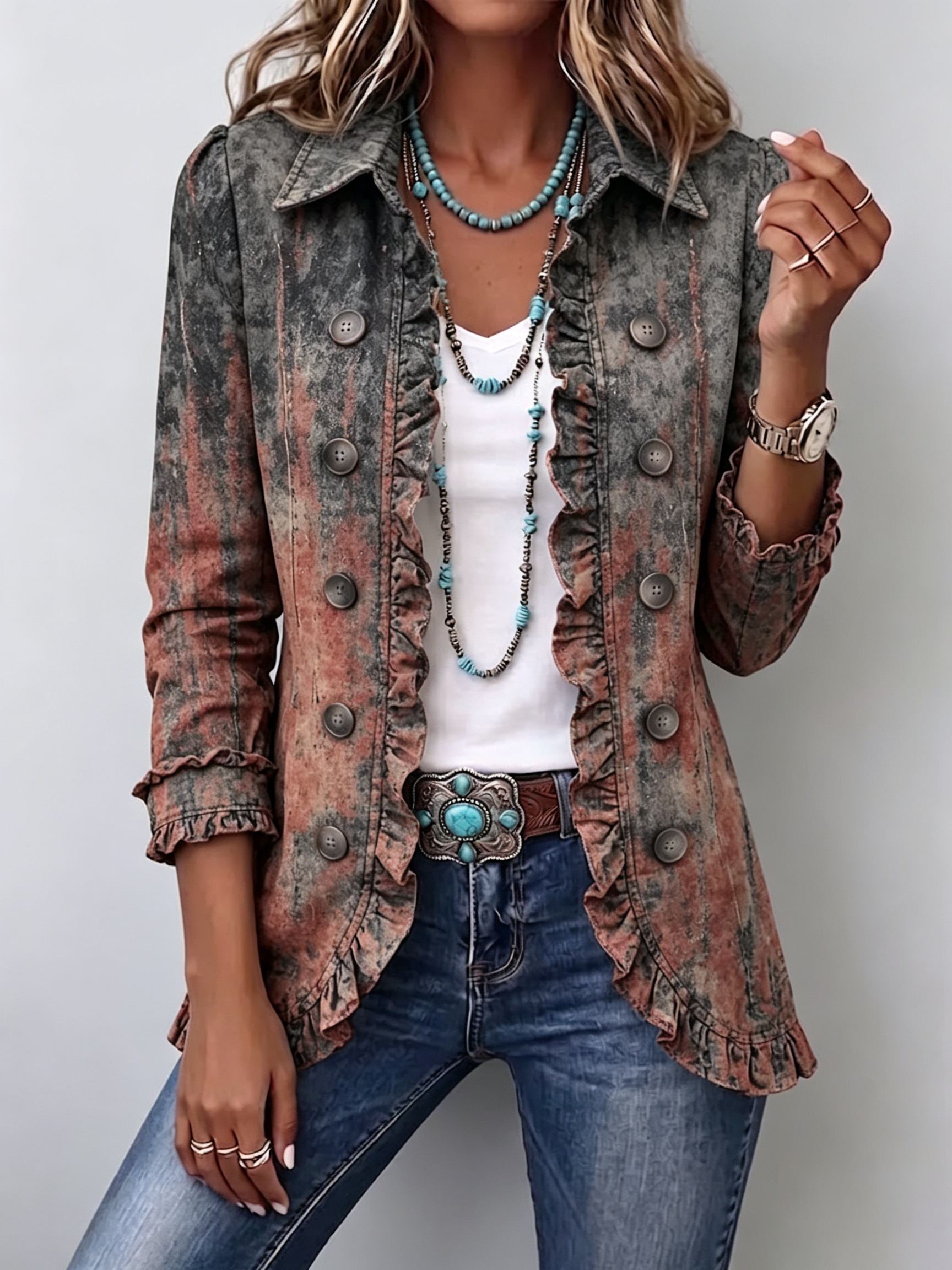 Chaqueta de volantes texturizada en degradado vintage Ianire, vista frontal