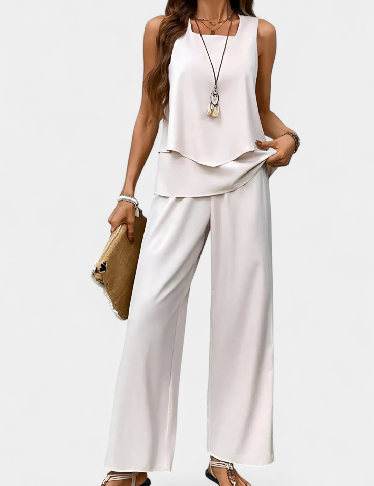 Martina Conjunto Boho Elegante Sin Mangas con Pantalón Recto Estampado