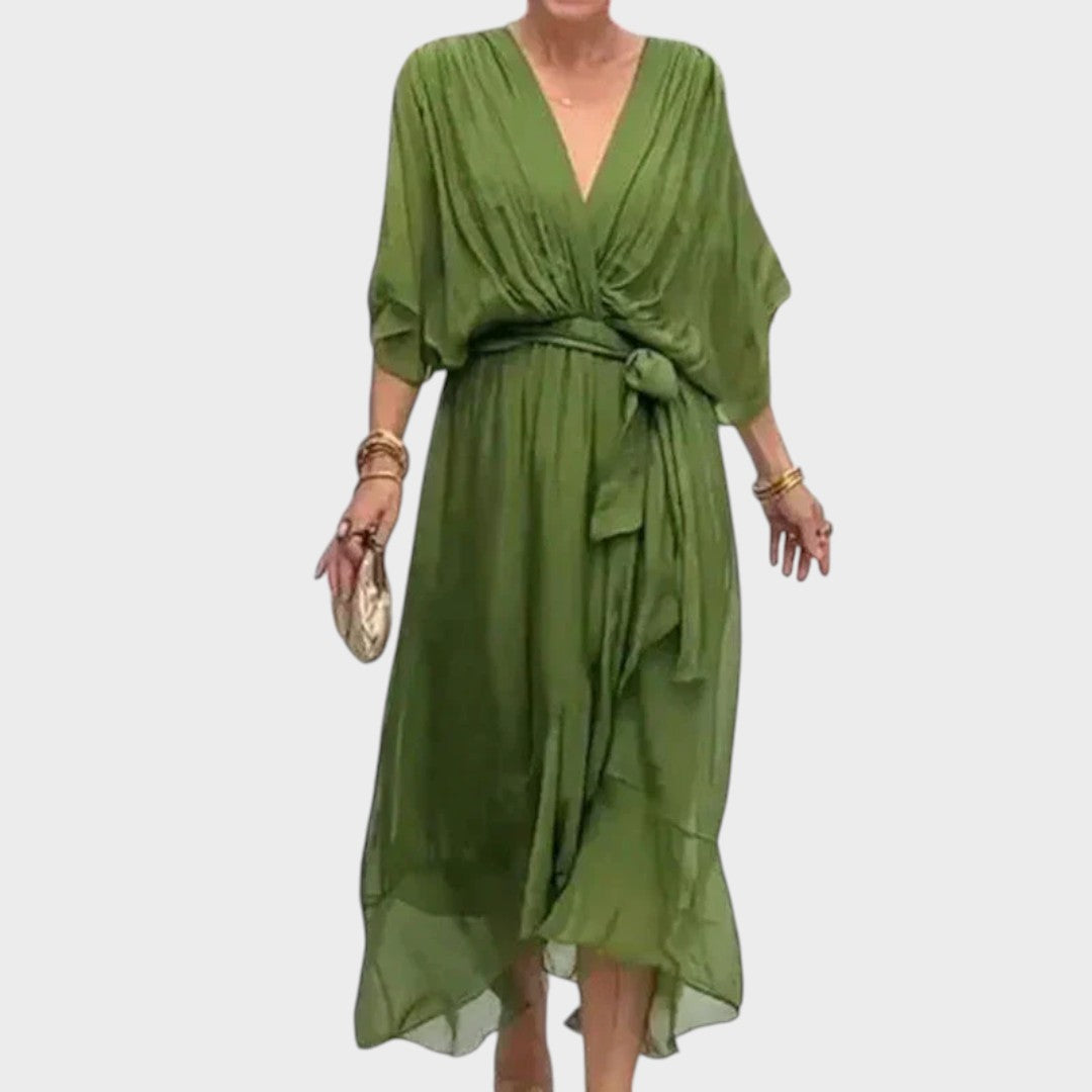 Patricia - Vestido con lazo y detalles artesanales