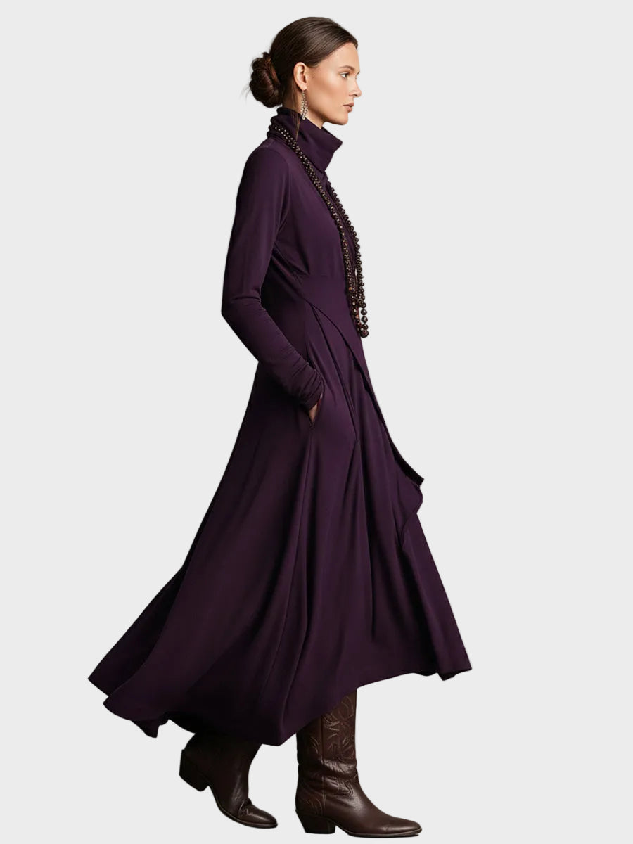 Vestido maxi asimétrico de punto con cuello alto Teresa, detalle 4